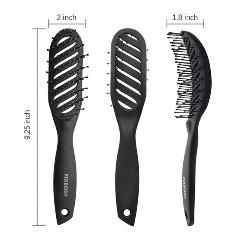 FIXBODY Curved Vent Hair Brush - Detangling & Blow Drying Tool for Short Thick Hair | Unisex, Black