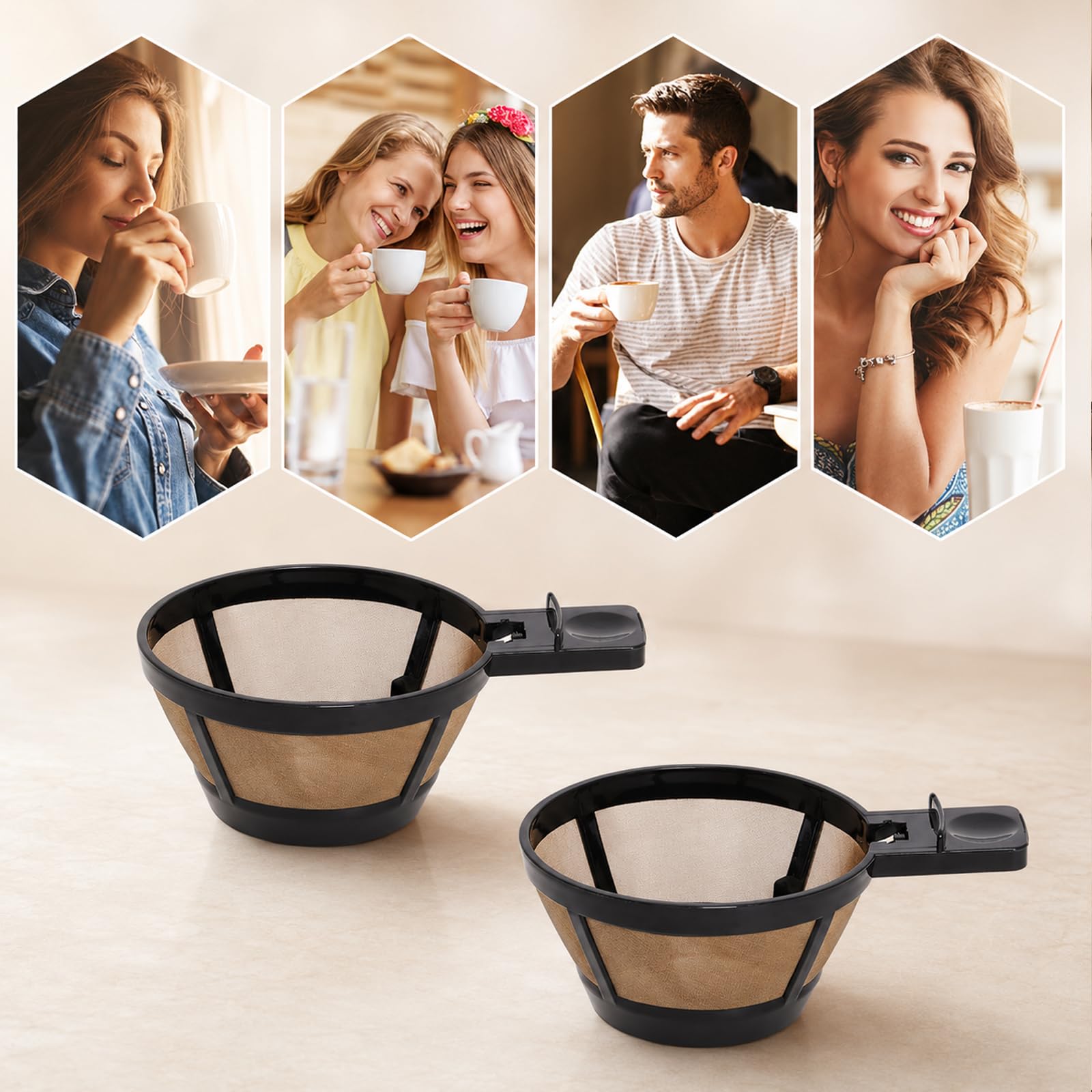 Reusable Single Serve Brew Coffee Basket Scoop,Gold Coffee Filters Replacement Compatible with Hamilton Beach 2-Way Coffee Makers 49980A, 49980Z, 47650, 49933 Accessories,Pack of 2