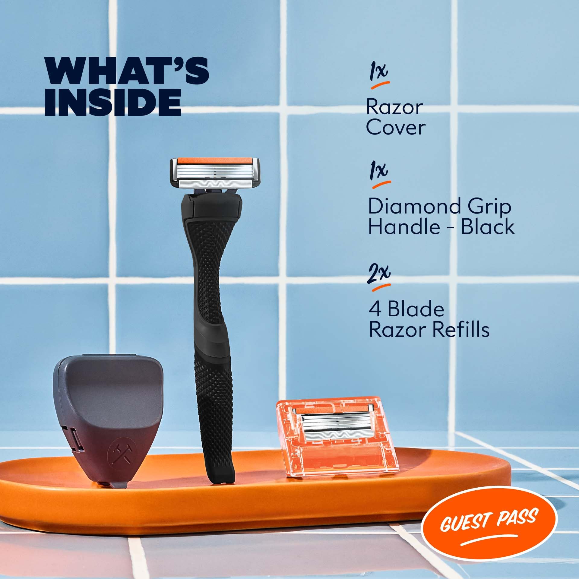 Dollar Shave Club | The Guest Pass Shave Set | 2 Swift Rinse Refill Cartridges, 1 Handle (Black), 1 Razor Cover, Razors for Men