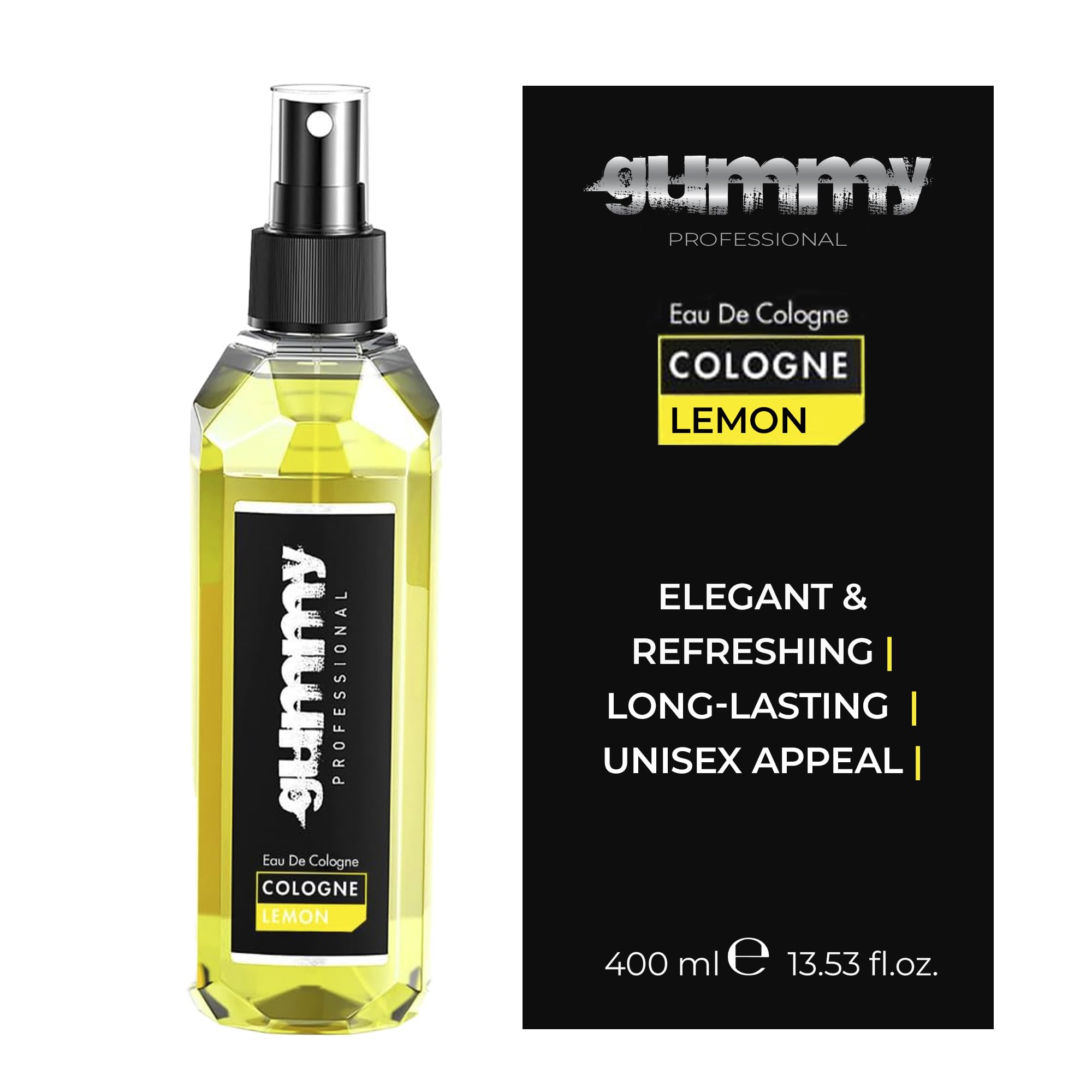 Gummy Professional Lemon Eau de Cologne 400ML - After Shave Traditional Inspired Barber Cologne - Lasting Fresh Bright Lemon Citrus Fragrance - Alcohol Based Cooling Formula for Post Shave Care