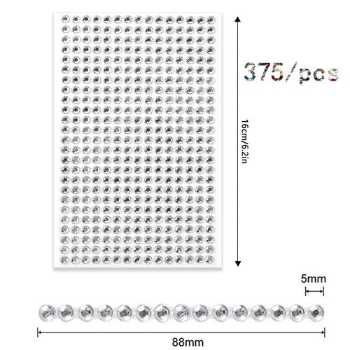 LiBiuty Nail Art Rhinestones 1725pcs Crystal Gem Stickers Jewels for Nails, Crafts, 4 Sizes Flat Back Round Self Adhesive Bling Jewels Stickers with Tweezer for Phone Case, Earrings, DIY(5 Sheets)