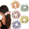 Jewemia Scrunchies for Women Floral Scrunchies Elastic Bracelet Ponytail Holders Hair Accessories for Women and Girls 6pcs (Flower-2)