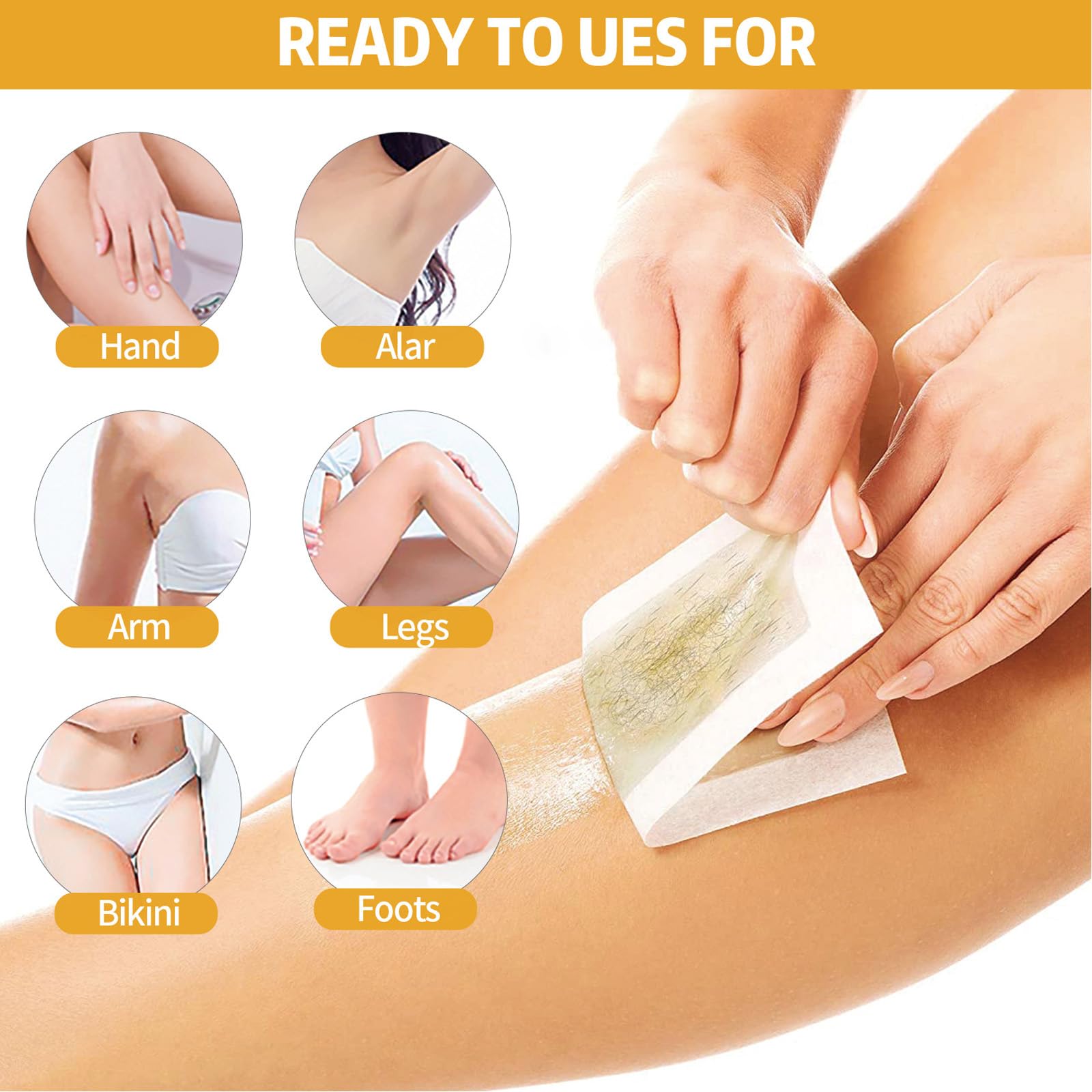 Wax Strips for Hair Removal,Hair Removal Wax Strips-20 Doublesided Wax Strips + 4 Calming Oil Wipes for Women, Face, Body, Arms, Legs, Chest, Back,for All Skin Types