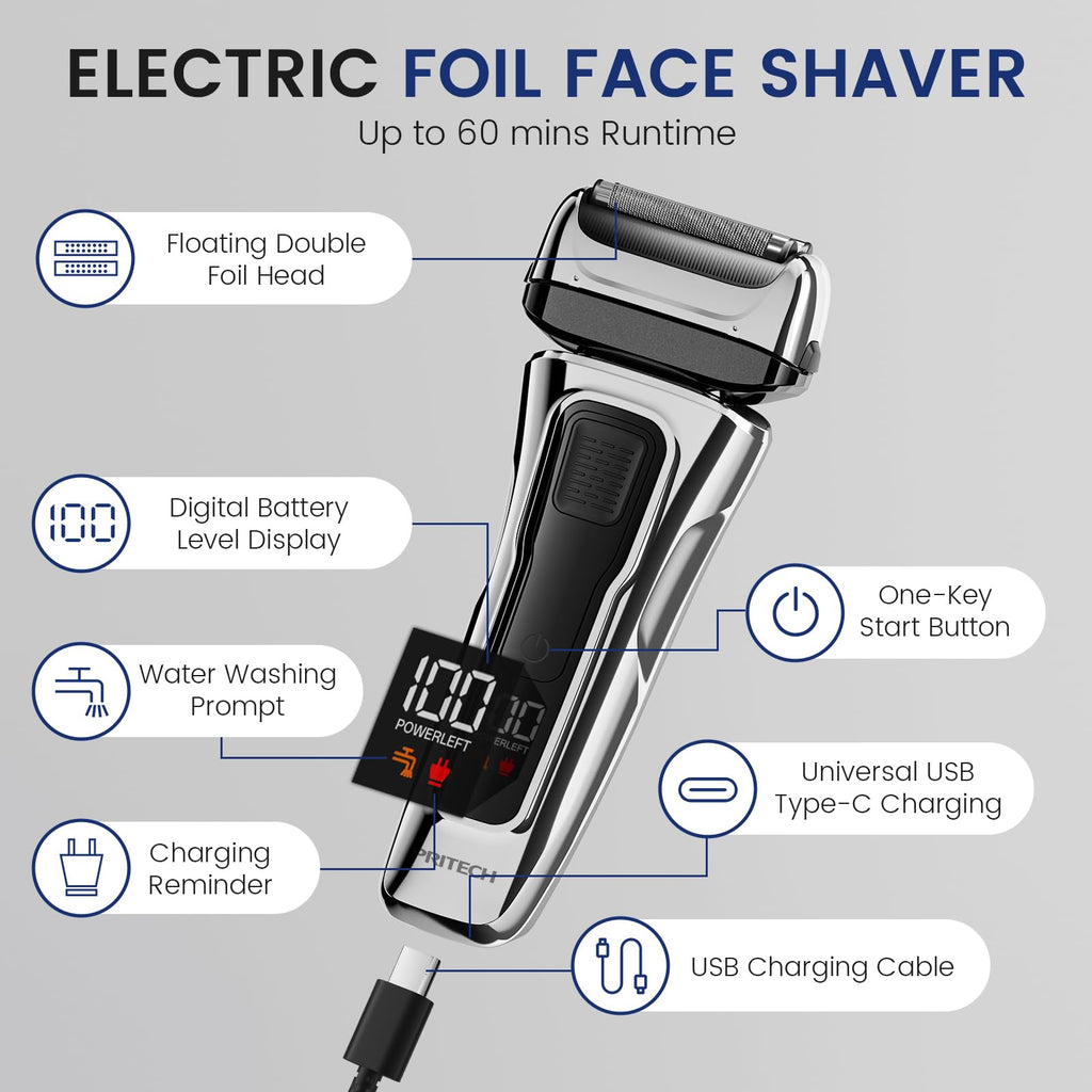 PRITECH Foil Shaver for Men, with Pop-up Trimmer, for Face & Beard