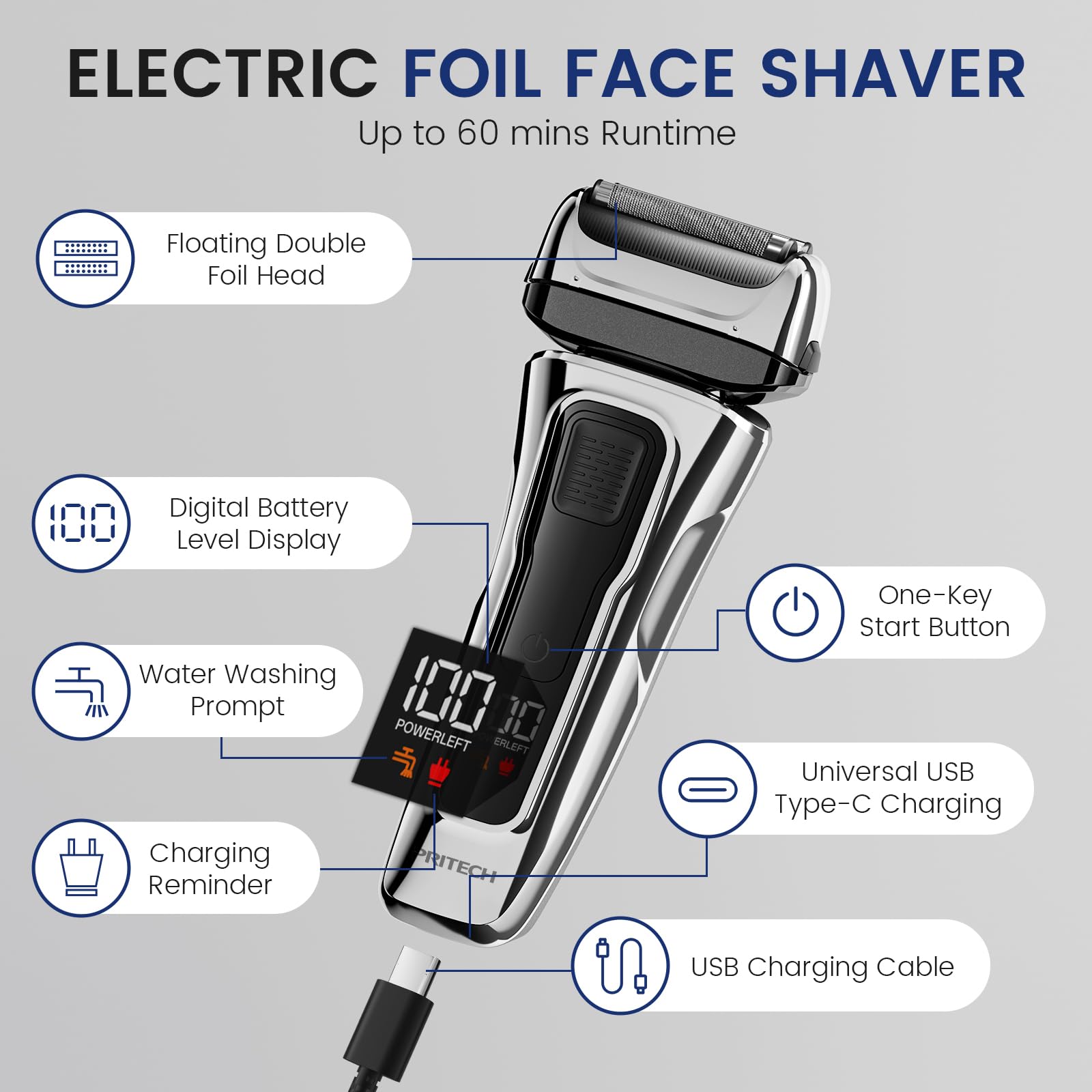 PRITECH Foil Shaver for Men, with Pop-up Trimmer, for Face & Beard