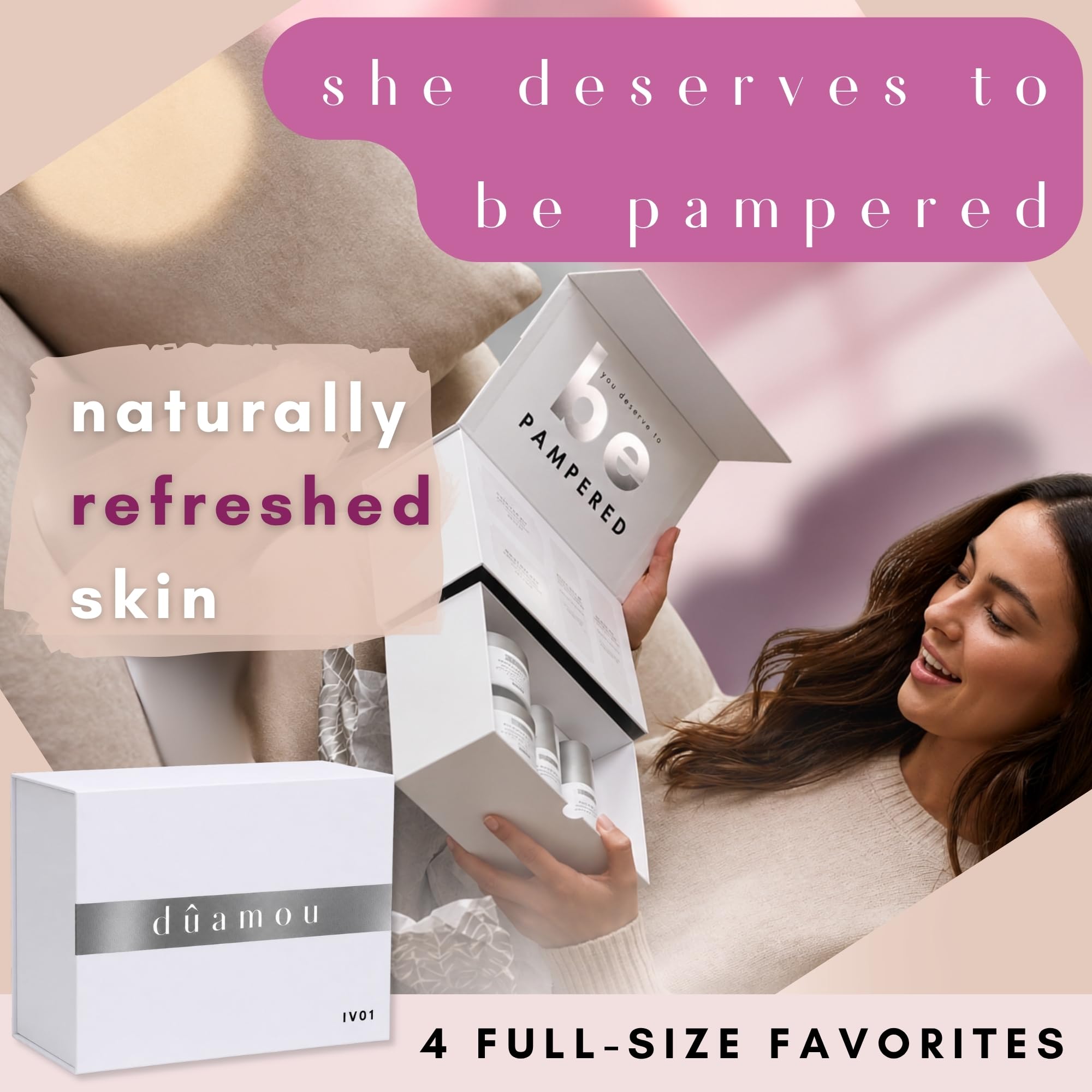 dûamou IV01 Gift Set For Women - Luxury Rejuvenating Pampering Self-care Skincare Set | Premium Gift Box with 4 Full-Size Products, Perfect Gifts for Women