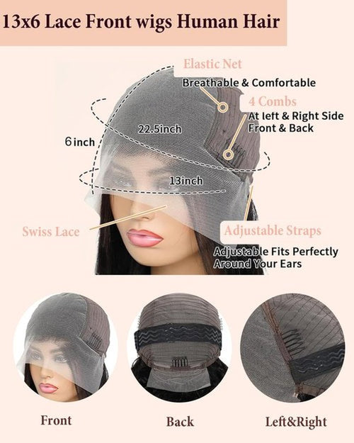 28 Inch 13x6 Body Wave Lace Front Wigs Human Hair 200% Density 12A Real Skinlike HD Lace Black Human Hair Wig Pre Plucked with Baby Hair for Women Soft Last 9-12 Months Suitable for Your Daily Life
