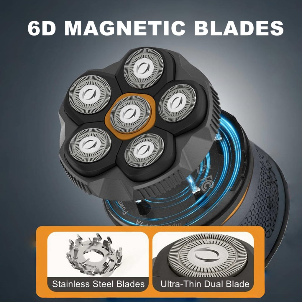Magnetic 6 Blades Head Shaver Replacement Heads for Many 6D Magnetic Electric Razor,Newly Designed Magnetic 6D Blade Head Compatible with Head Shavers for Bald Men,2 Pack Travel Size for Ufree,Doao