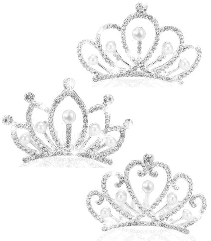 JINYEAH Mini Crowns Pearl Tiaras Mini Tiara Headband Rhinestone Princess Hair Accessories Tiny Crown Hair Clip Small Tiara Crown Headband for Women Birthday Party Halloween Wedding Doll Decor 3pcs