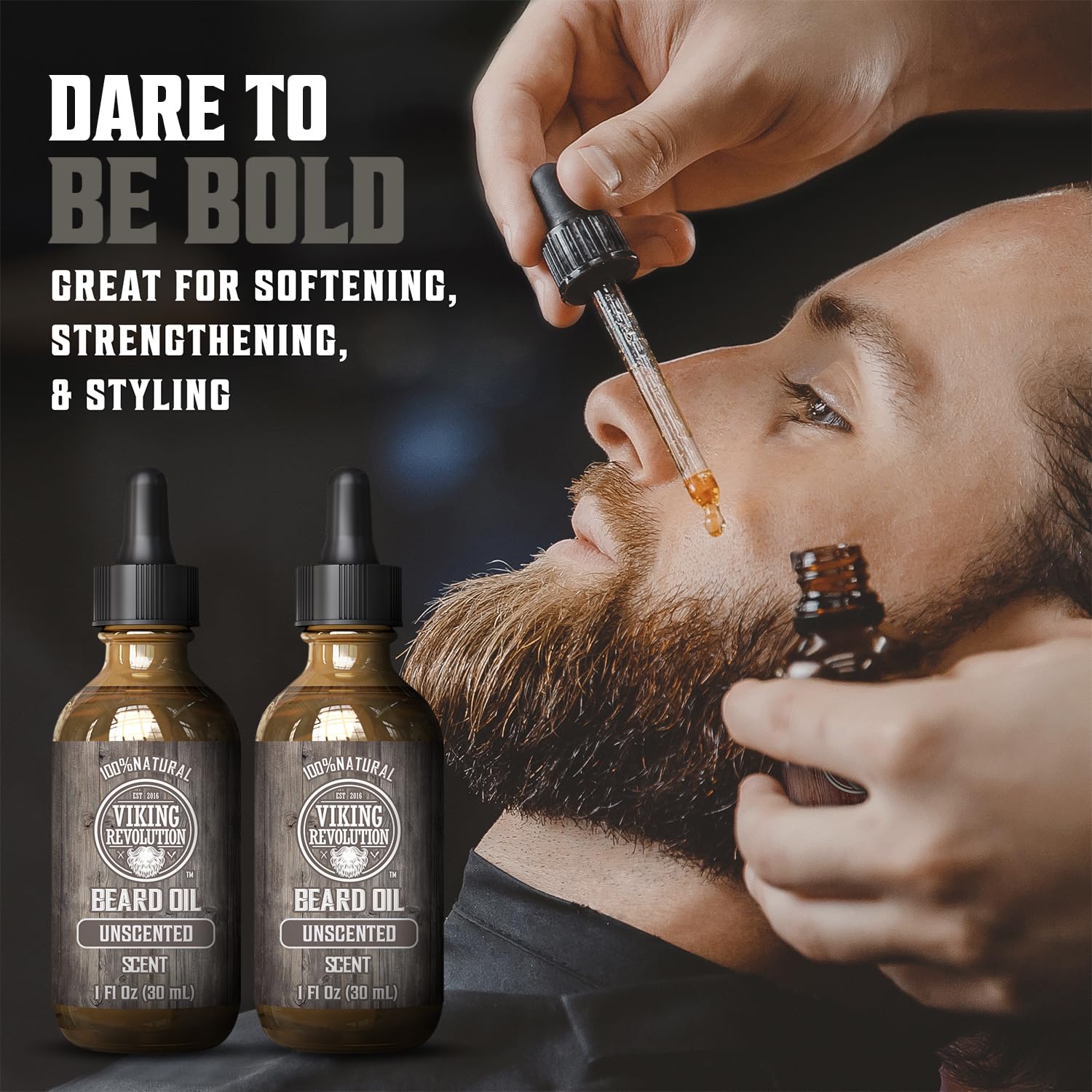Viking Revolution Men's Beard Oil with Argan and Jojoba Oils - Natural Softener and Conditioner, Strengthens and Moisturizes (Unscented, 2 Pack)