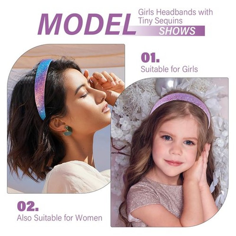 Tihebax Headbands for Women Girls Hair Accessories Glitter Purple Blue Headband Hair Accessories for Girls Sparkly Headband Rose Gold HairBand for Girl Daily Outfit & Back to School, Holidays