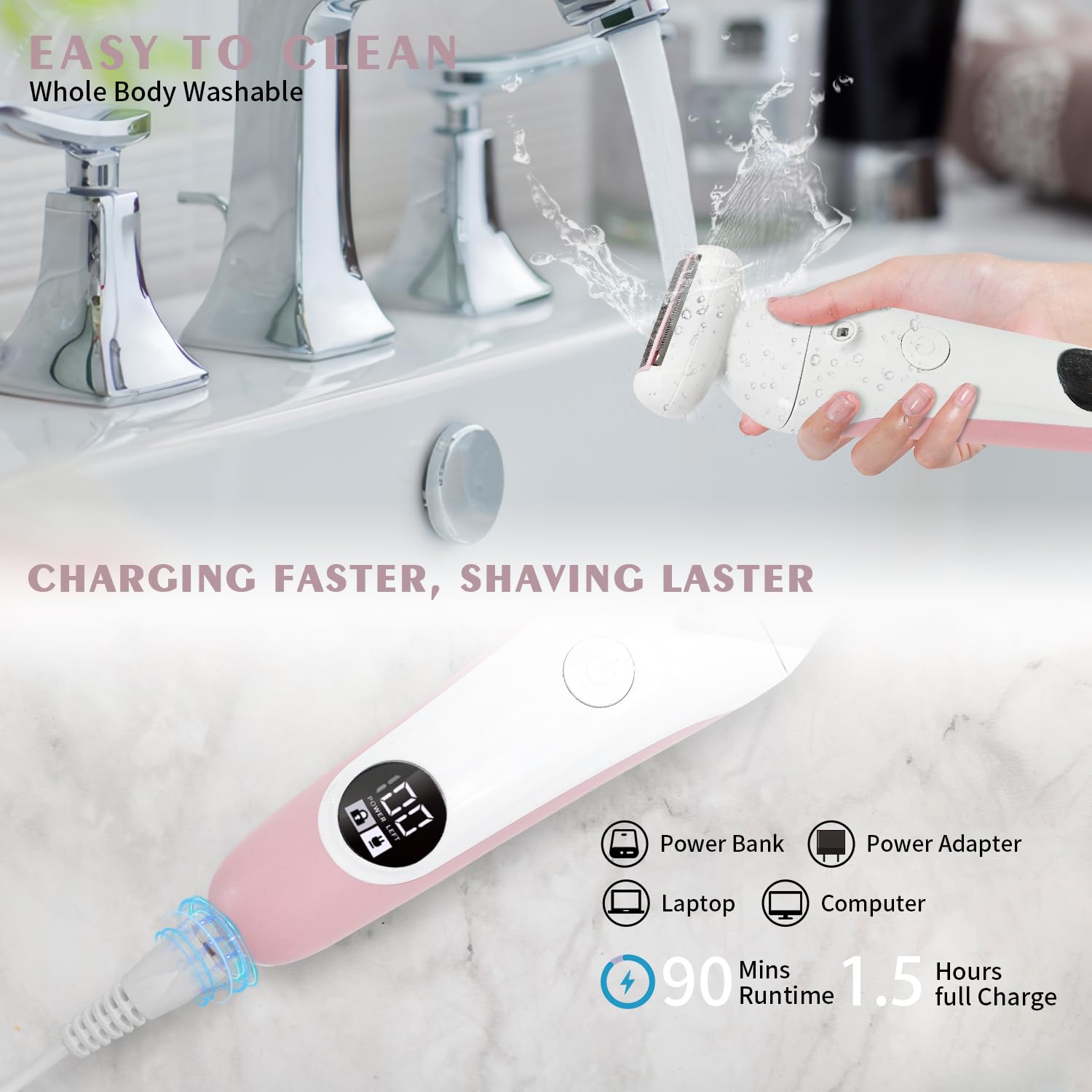 UPTARD 5 in 1 Electric Shaver for Women,Epilators Hair Removal for Women's Body, Electric Razor for Women Legs Public Area Bikini Trimmer, Face Scrubber, Facial Cleaning Brush Dry Wet Gift Set (Pink)