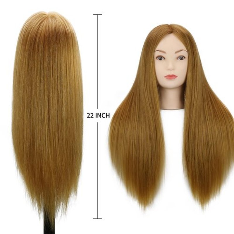 Mannequin Head Human Hair With 70% Real Human Hair Mannequin Head Human Hair 22inch Hairdresser Practice Training Head Cosmetology Manikin Doll Head (make-uped#27 Blond)