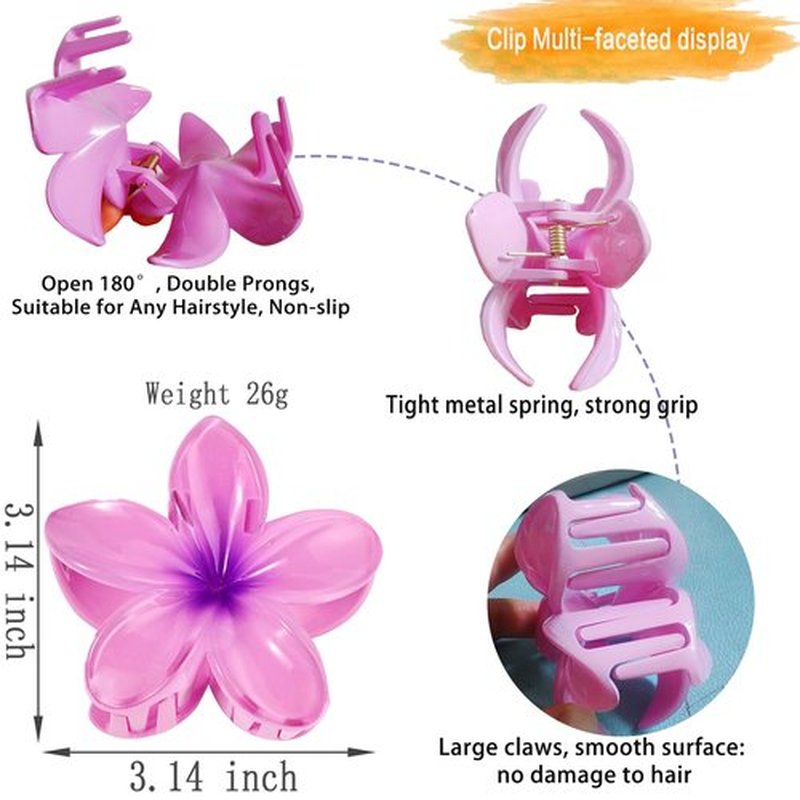 BAISEN 6 pcs Color Flower Hair Clips,3.14 inches Large Hawaiian Flower Claw Clip for Women,Beach Vacation hair accessories for Women Girls
