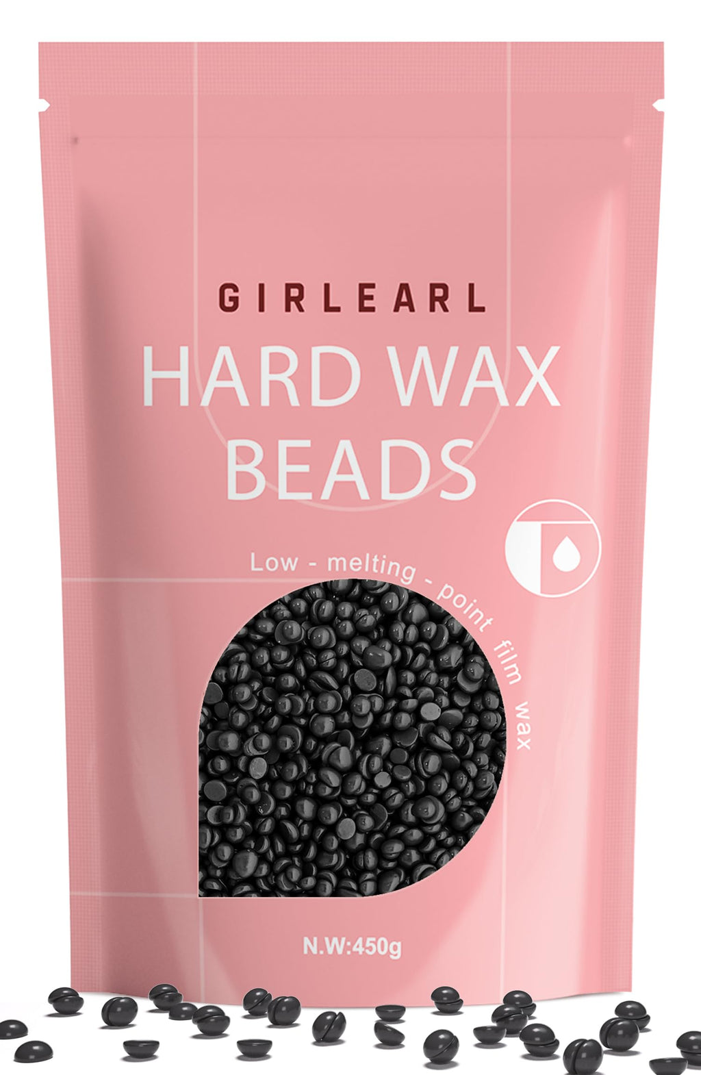 GIRLEARLE Hard Wax Beads, 1lb Wax Beans for Hair Removal, Hard Wax for Sensitive Skin at Home, Wax Refill Perfect for Legs, Facial, Brazilian Bikini, Eyebrow and Full Body for Women and Men (Black)