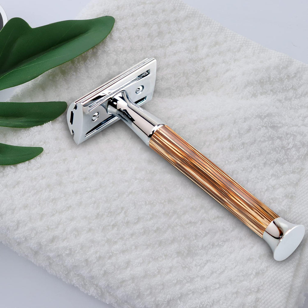 ZENGRASOIR Double Edge Safety Razor with Safety Razor Travel Case, Women/Men Ladies Razor with 10 Double Edge Safety Razor Blades, Bamboo Handle, 3 Piece Shaving Kit