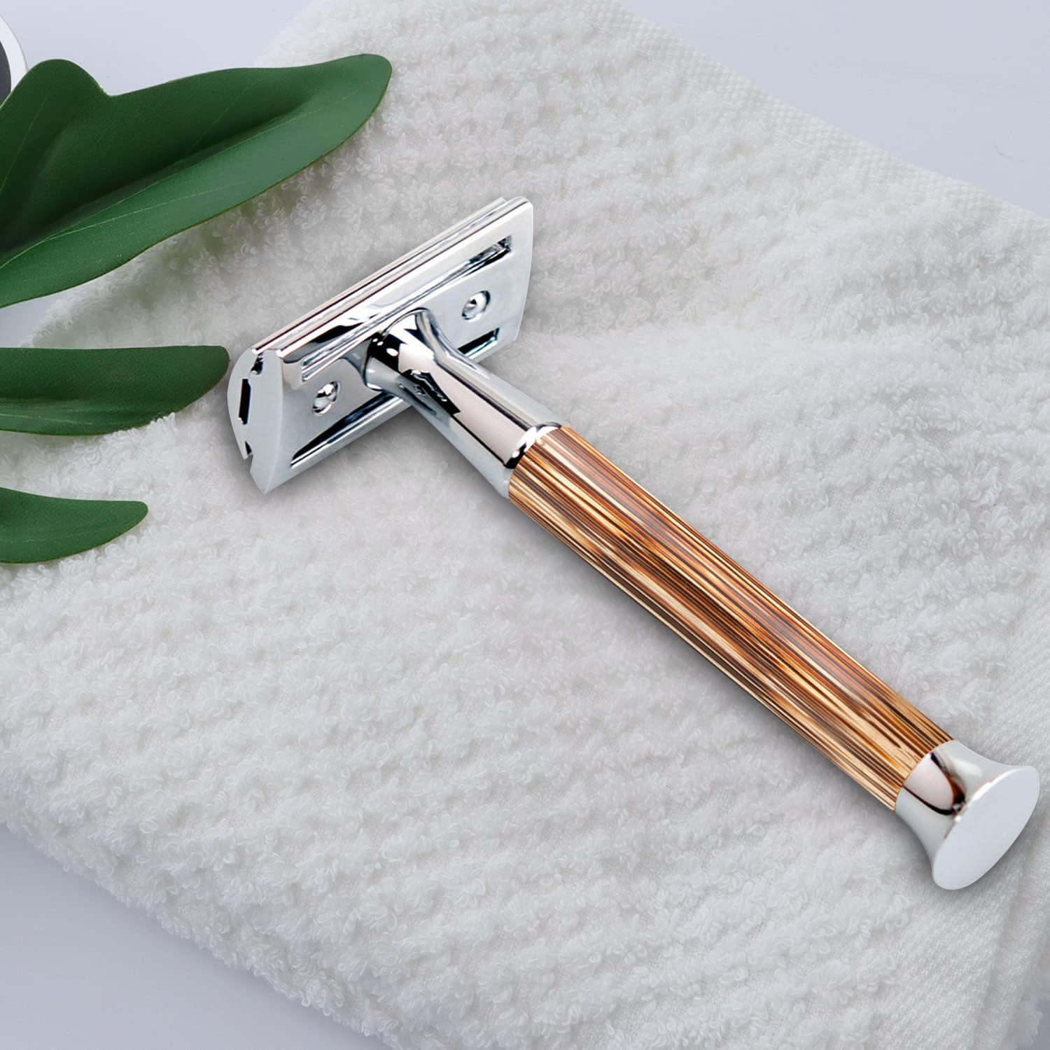 ZENGRASOIR Double Edge Safety Razor with Safety Razor Travel Case, Women/Men Ladies Razor with 10 Double Edge Safety Razor Blades, Bamboo Handle, 3 Piece Shaving Kit