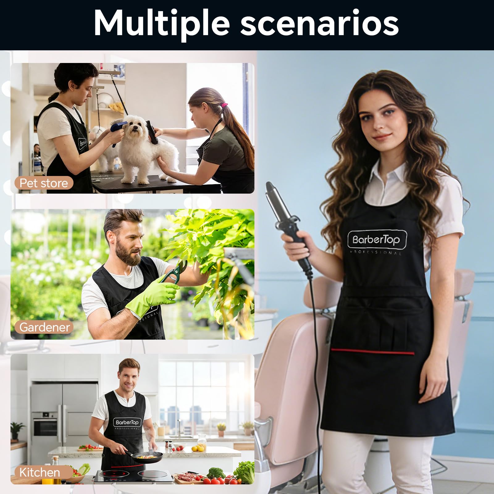 Barber Apron, Multi-Functional Apron Cape, Featuring Multiple Pockets for Organizing Hairdressing Supplies (23.5 x 24 Inch)