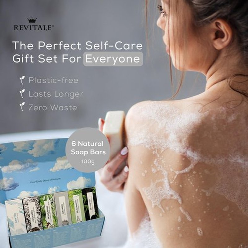 REVITALE Natural Cleansing Soap Bars Set – 6 x 100g – Daily Hand, Face & Body Wash, Shower Soap & Skincare Gift Set