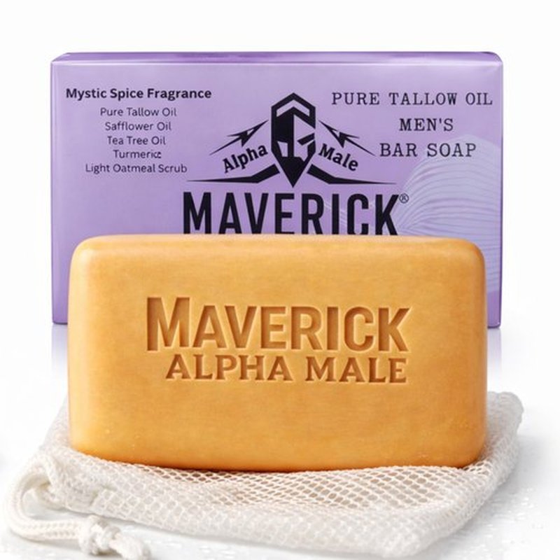 Maverick Beef Tallow Soap for Men – Natural Bar Soap with Tea Tree Oil, Oatmeal & Shea Butter – Moisturizing Mens Bar Soap – Large 8oz Long-Lasting Body Soap Bar