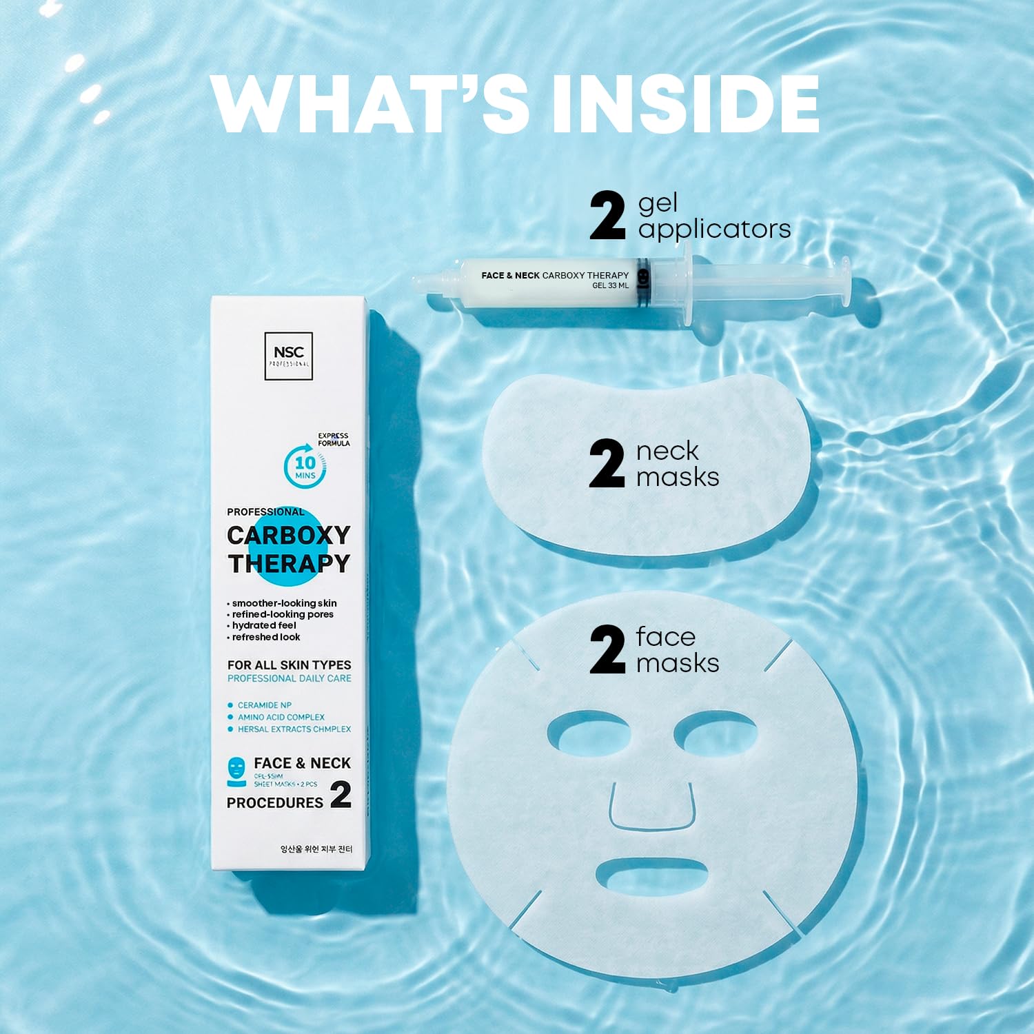 Name Skin Care Korean Carboxy CO2 Therapy Face & Neck Mask Set of 2 - Hydrating Oxygen Carboxytherapy Skincare Sheet Masks - Moisturizing Anti Aging Pore Tightening Brightening Facial Treatment Gel
