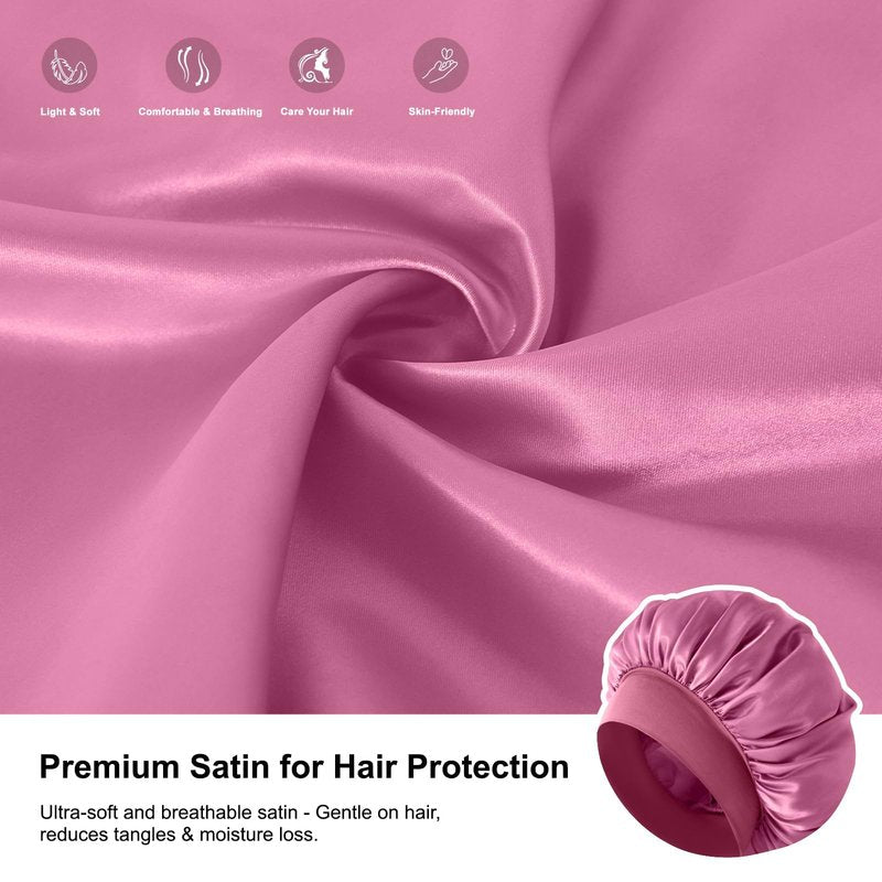 ZHENSILK 3PCS Silk Sleep Bonnet for Women, Large Satin Hair Caps with Elastic Band for Curly Hair and Frizz Control