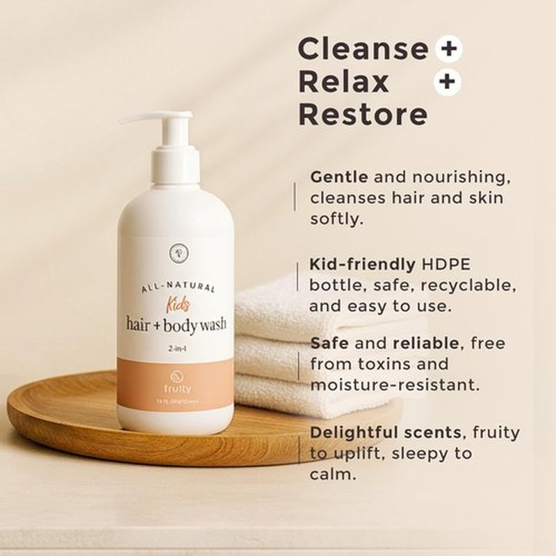 Rowe Casa Organics 2-in-1 Kids Hair & Body Wash - Therapeutic Essential Oils & Fruity Scent | 16 Fl. Oz