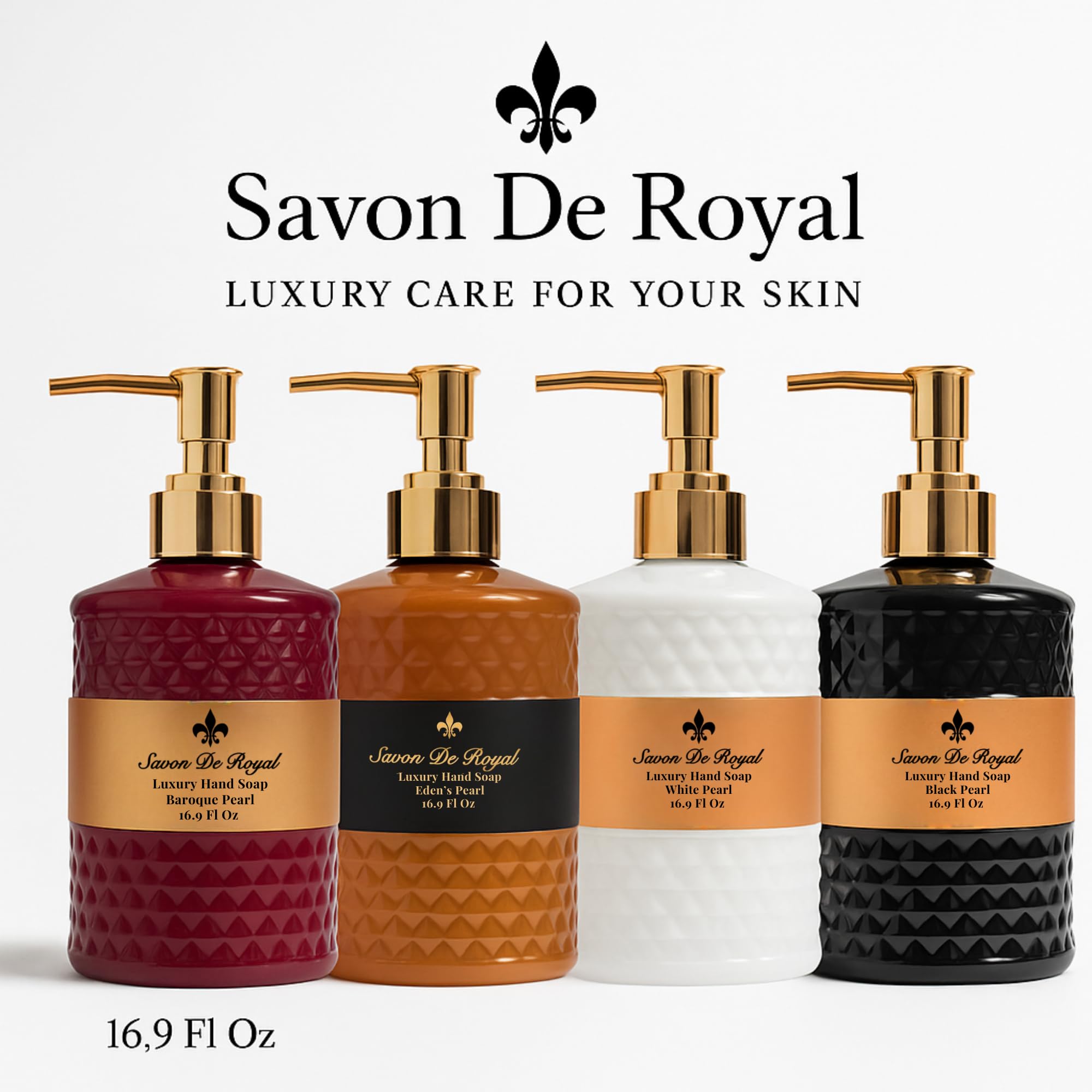 Savon De Royal Luxury Liquid Hand Soap, Jasmine - Vanilla - Sandalwood Scent, Moisturizing Vegan Bathroom Soap for Hand Wash, Gentle & Nourishing Formula, Refillable Bottle 16.9 Fl Oz, Baroque Pearl