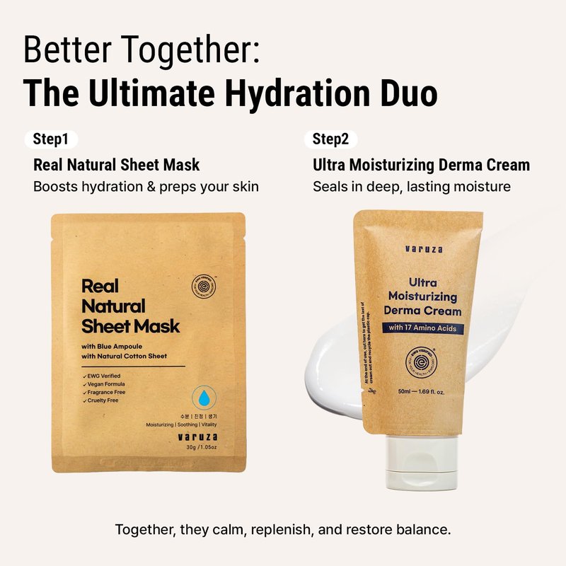 varuza Ultra Moisturizing Derma Facial Cream with 17 Amino Acids Vegan Nano Liposome Cream Low Molecular Weight Hyaluronic Acid Oil Free (Ultra Moisturizing Derma Cream x 2EA)