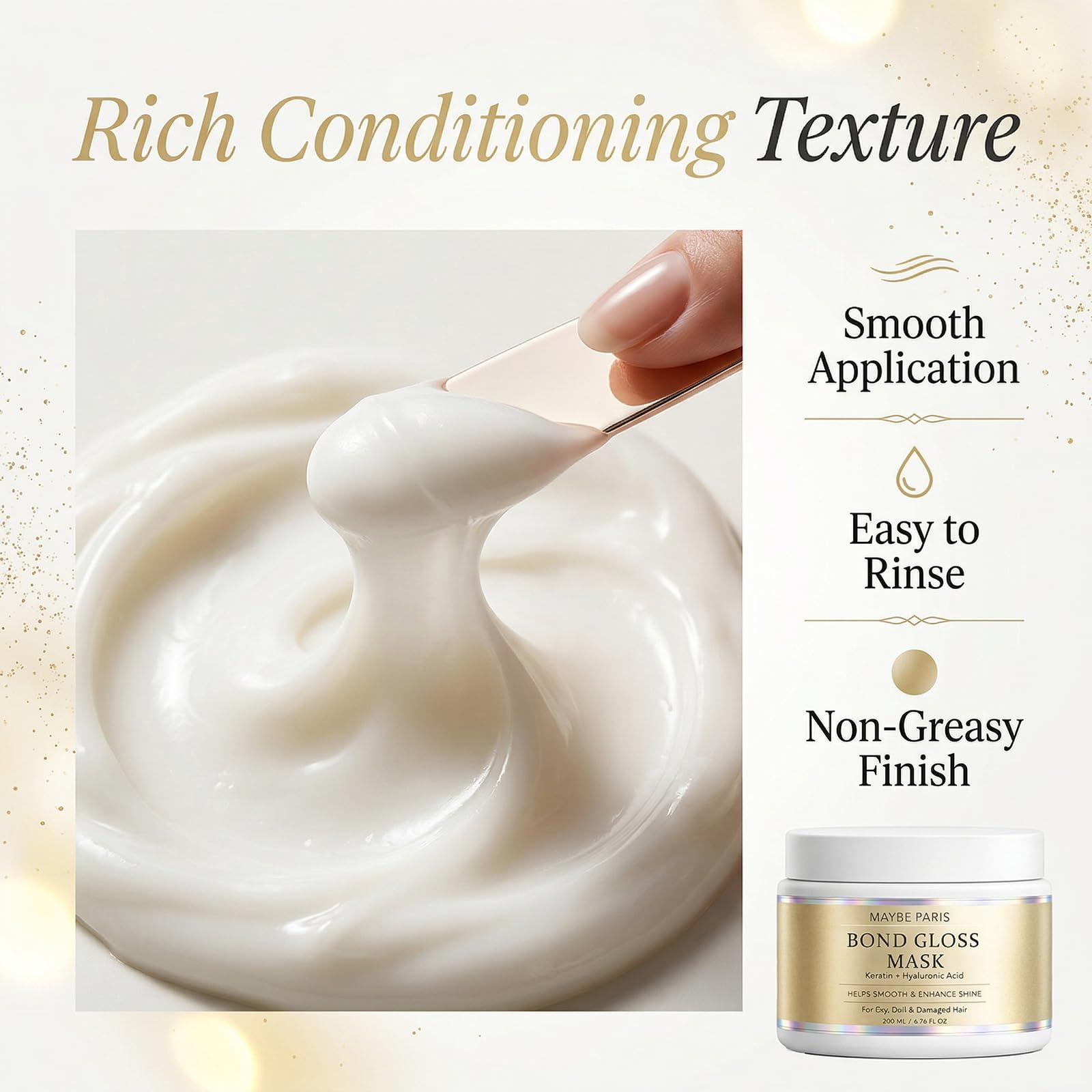 BCYXLR Maybe Paris Bond Gloss Mask, with Hydrolyzed Keratin & Hyaluronic Acid, Helps Support Stronger, Smoother & Shinier Looking Hair, for Dry, Dull & Damaged Hair, Sulfate-Free & Silicone-Free (1)