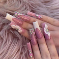 QQPPOLIU Press on Nails,Long Press on Nails Square,Long Nails,Long Fake Nails,Long Nails Press on，for Prom/Party/Holiday,Gift for Women (Peony,with Rhinestones and Flower Design)