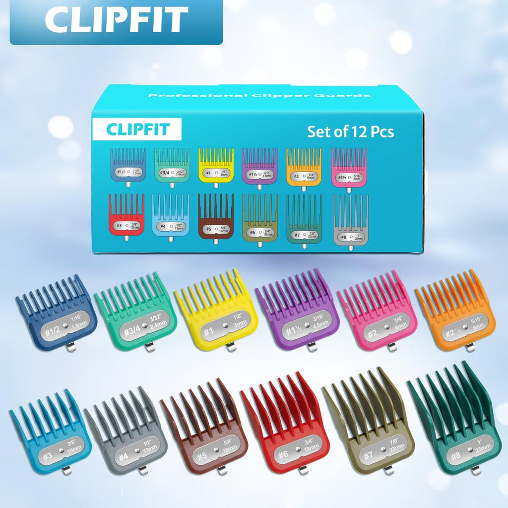 Clipper Guards Set Fits for Most Wahl Clippers and FX870, Color Coded Clipper Guides Replacement - 1/16" to 1", 12 Piece Set