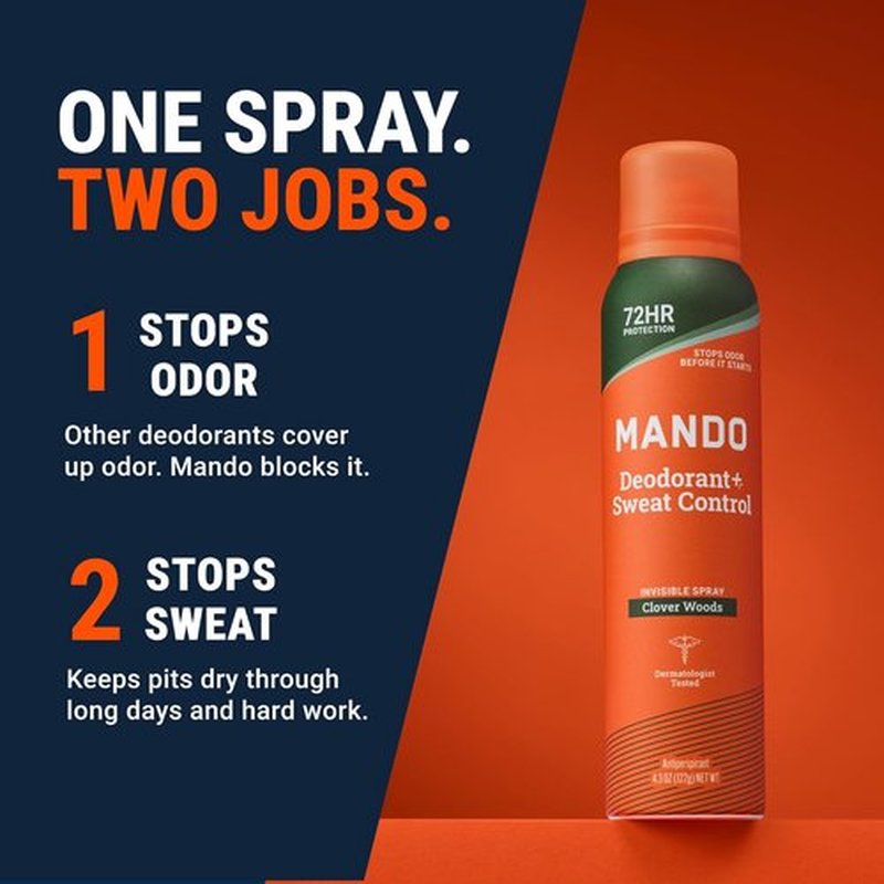 Mando 72 Hour Sweat & Odor Control Spray for Men - Invisible Antiperspirant Deodorant - 2-Pack Clover Woods