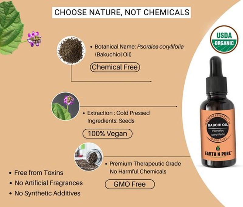 Earth N Pure Babchi Oil (Bakuchi Oil) Cold Pressed, Natural & Therapeutic Grade with Glass Dropper - 100 ml