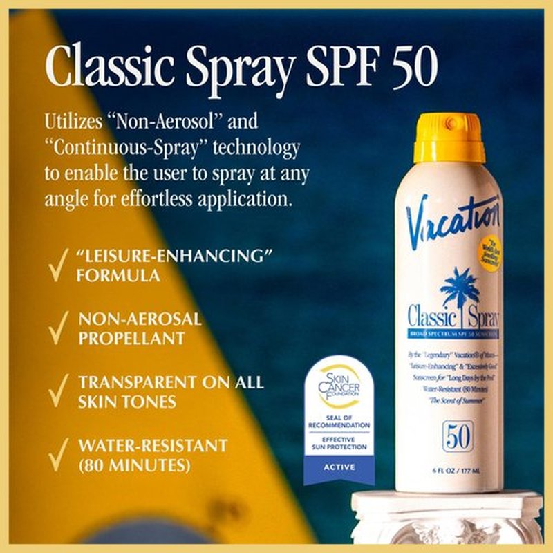 **Vacation Classic Sunscreen Spray SPF 50 - Lightweight, Water-Resistant & Vegan | 6 Fl. Oz.**