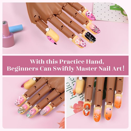 Adonafy Practice Hand for Acrylic Nails: Detachable Magnetic Practice Hand for DIY Nail Art - Realistic Flexible Fake Hand Manicure Training Finger at Home for Beginners