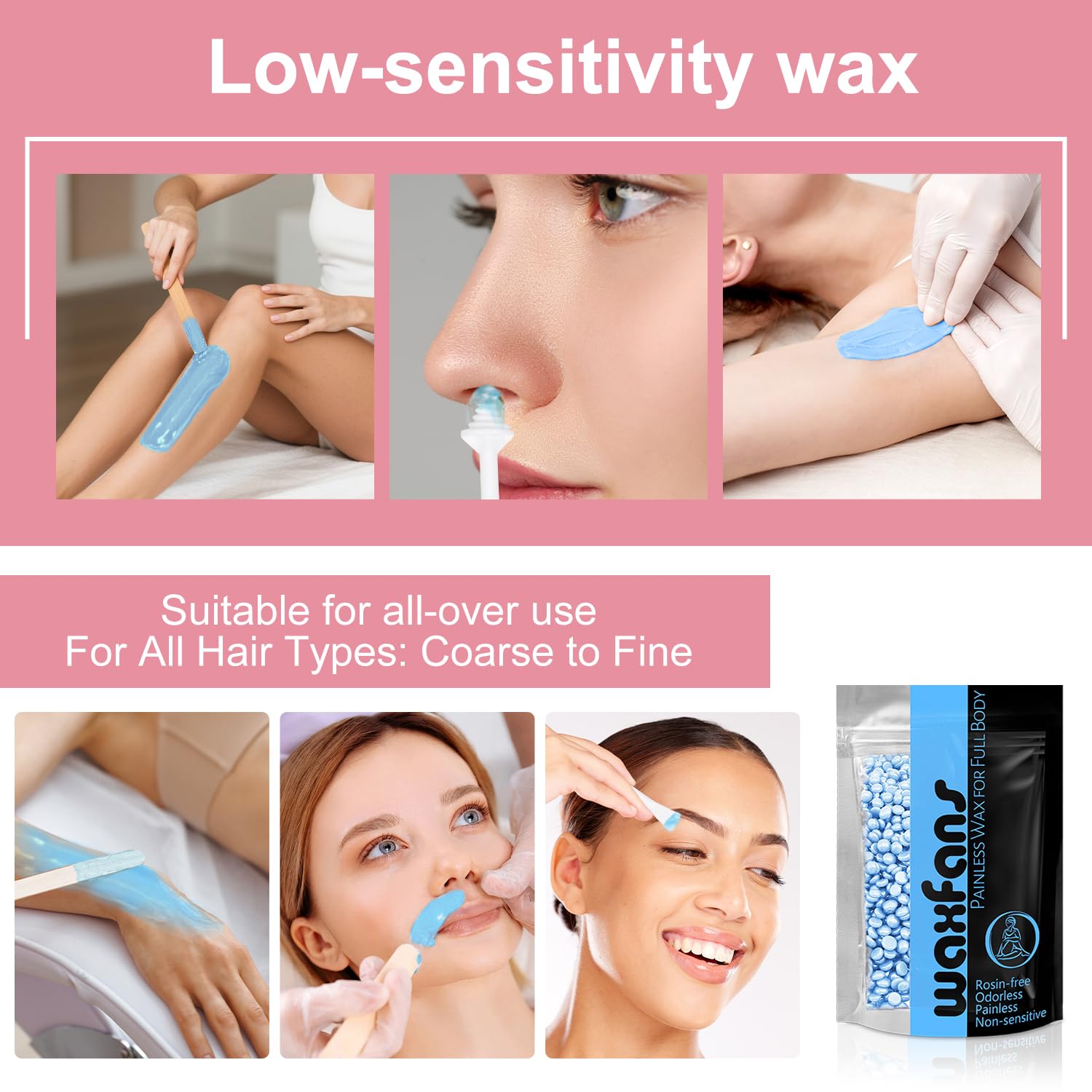Waxfans Waxing Kit,Wax Warmer for Hair Removal, Wax Kit with Hard Wax Beads for Women,Waxing at Home for Full Body