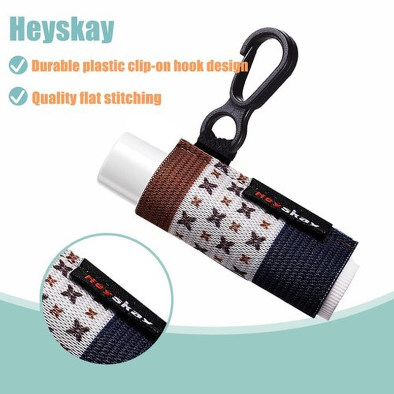 HEYSKAY 8PCS Lip Balm Keychain Holder Compatible with Chapstick, Stocking Stuffers Gifts Keychain Lip Gloss Holder Key Chain Lipstick Holder Sleeves(Classical Strap Patterns)
