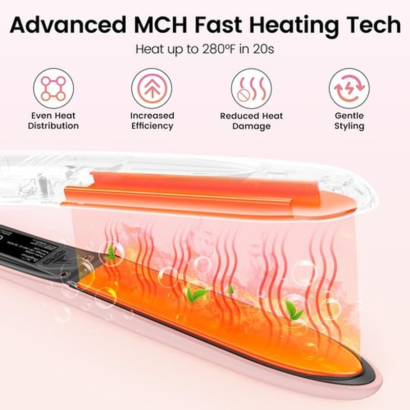 Brightup 2-in-1 Hair Straightener & Curler with 1" Vibrating Plates, Tourmaline Ceramic for Less Frizz & Shiny Smooth Hair, 20S Fast Heating, 10 Temp Settings & Auto Shut Off, Dual Voltage