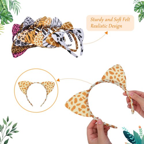 Hoemwarm 18 Pcs Animal Cat Ears Headband Cheetah Ears Hair Accessories,Halloween Cat Ears Hairband Tiger Zebra Leopard Headband for Forest Theme Birthday Cosplay Party,Halloween Decor Supplies
