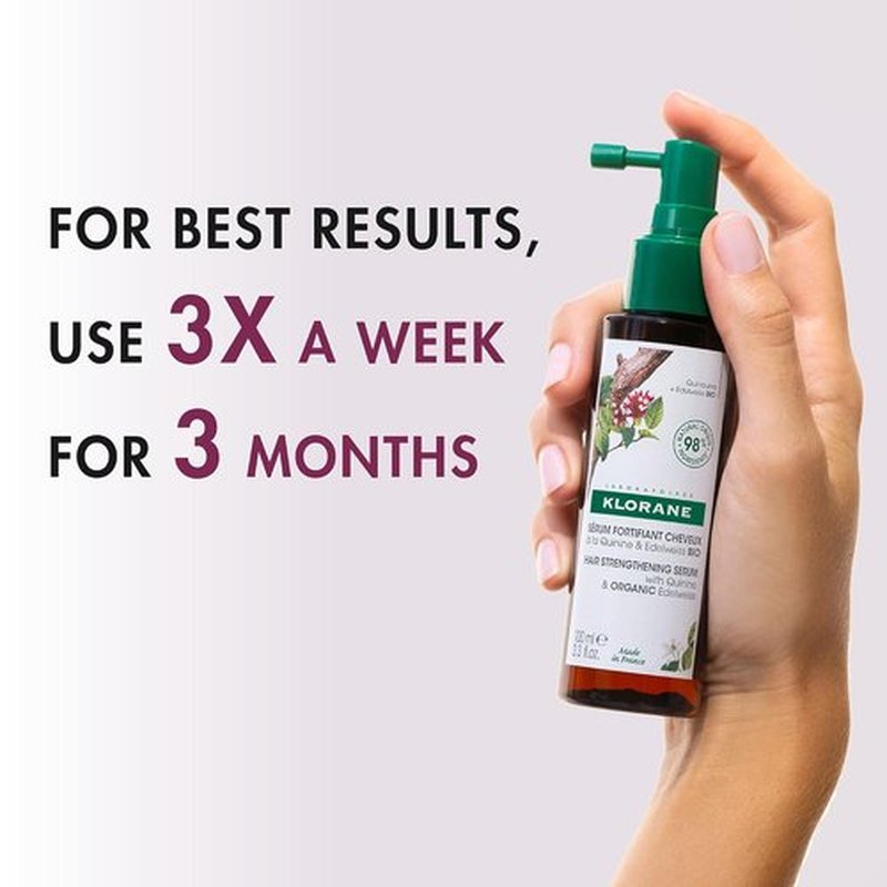 Klorane Intense Strengthening Serum with Quinine - Natural Hair Thinning Solution - 3.3 fl. oz. Non-Greasy Leave-In Formula for Thicker, Stronger Hair