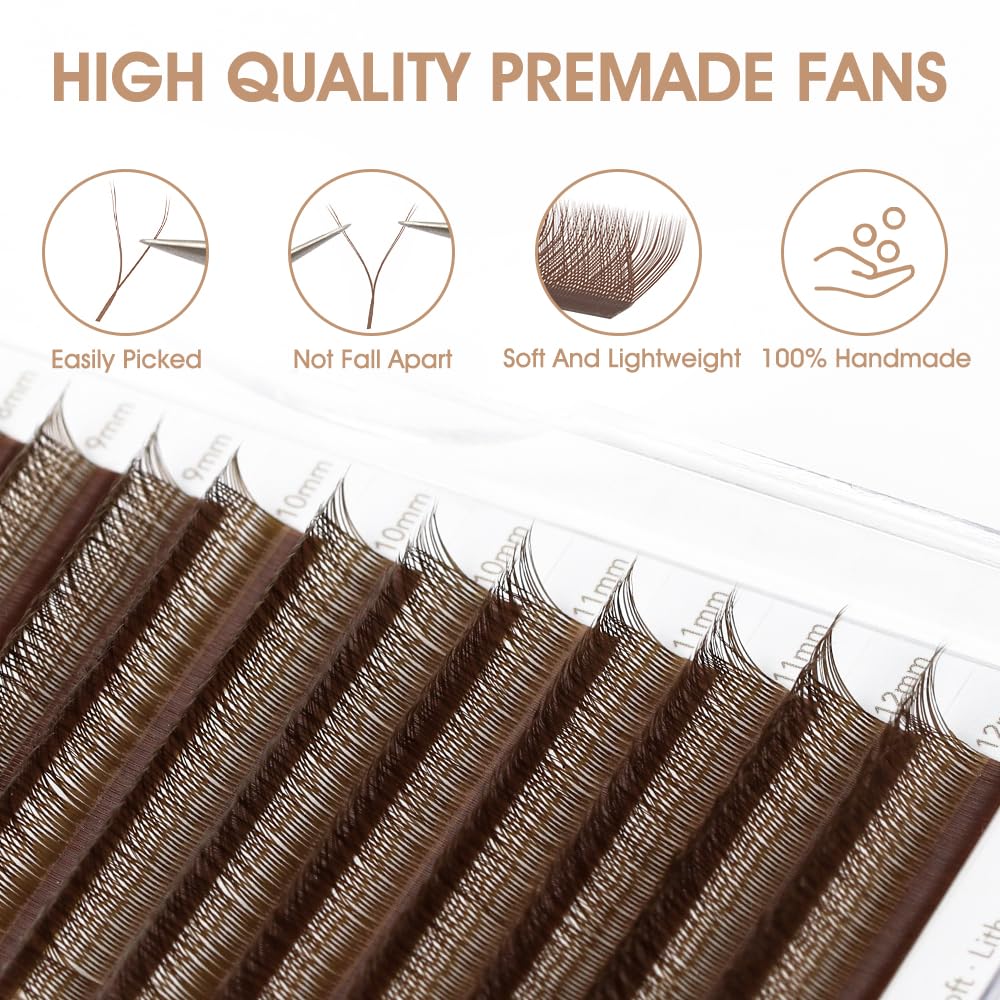 NATUHANA YY Lash Extensions 0.07 L/M Curl 8-14mm Mix Premade Fan 4D Y Brown