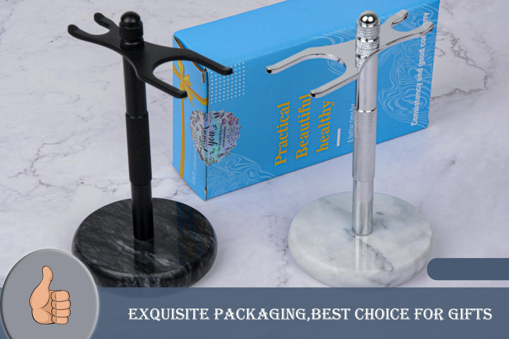 NUOYIA Razor and Brush Stand,Marble Base Razor Holder is More Stable,the Base Will Not Rust and the Fitted Protective Spacer Protects Your Countertop Better Decoration as a Gift(Black)