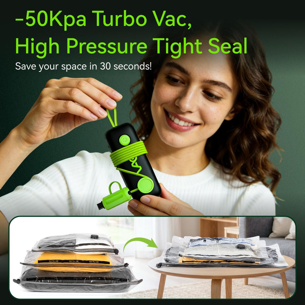 CrazyFeb Vacuum Bags for Travel - USB Electric Pump, 12 Pack Carry-on Size Vacuum Seal Bags for Clothing - Space Saver Vacuum Storage Bags for Luggage, Travel Essentials.