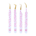 M LASH Tweezers for Eyelash Extensions (Set of 4) - Professional Lash Extension Tweezers - Fiber Tip, Japanese Steel, Diamond Grip Eyelash Extension Tweezer set (F-SET)