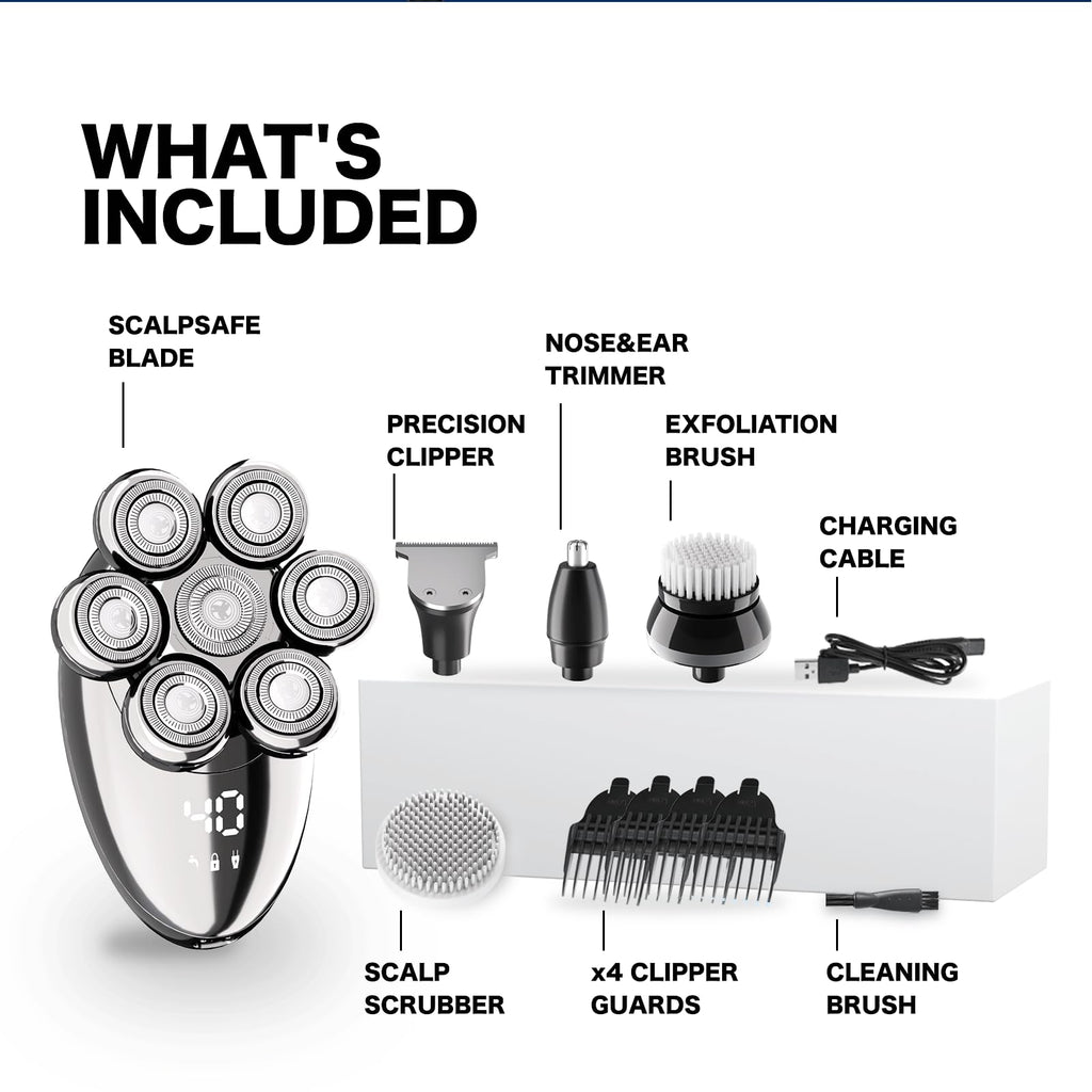 Head Shavers for Bald Men, Electric Razor, IPX8 Waterproof Dry/Wet Bald Head Shaver with 10000 RPM High-Speed Motor, Rechargeable Head Razor with LED Display, USB-C Cable, Perfect for Home & Travel