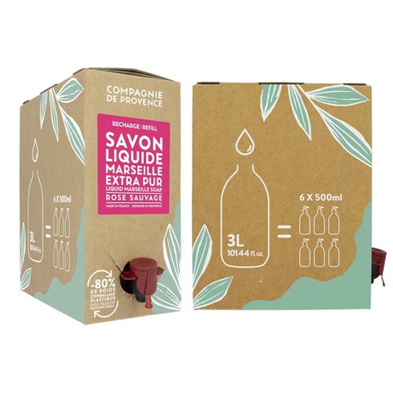 Compagnie de Provence Savon de Marseille Extra Pure Liquid Soap, Wild Rose, 101.4 Fl Oz Eco Refill