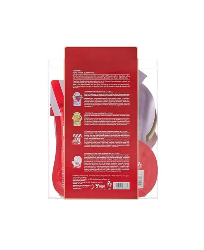TONYMOLY Head to Toe Mask Set - 4-Piece Hydrating & Nourishing Face, Hand, & Foot Masks | Perfect Holiday Gift