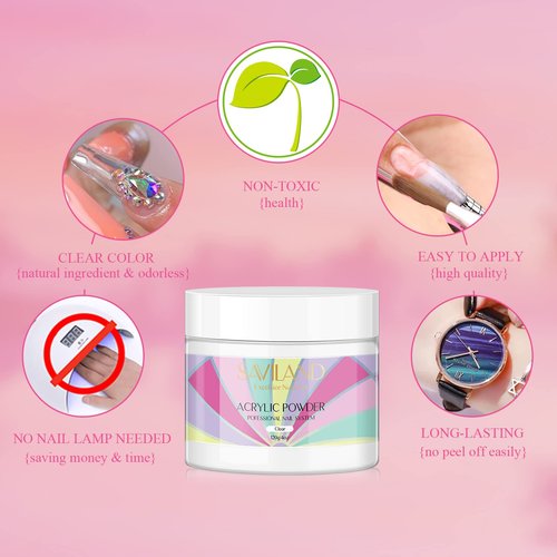 SAVILAND Clear Acrylic Powder Super Hard Nails - 4.23 oz/120 g Professional Acrylic Nail Powder Large Capacity for Acrylic Nail Art 3D French Nail Manicure Extension Nail Carving