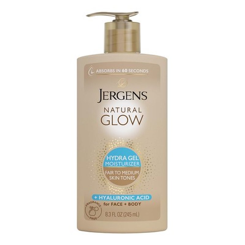 Jergens Natural Glow Hydra Gel Moisturizer - Fragrance-Free Tanning Lotion for Fair to Medium Skin Tones | 8.3 Fl Oz